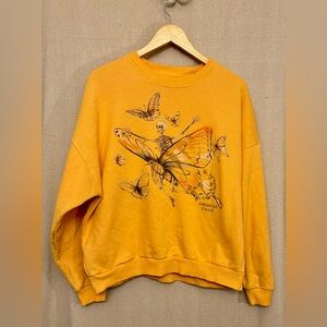 American Eagle Outfitters Yellow Death on a Butterfly Pullover XL Oddball fun